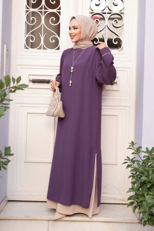 Kolyeli Lila Tesettür Elbise 76881LILA - 2