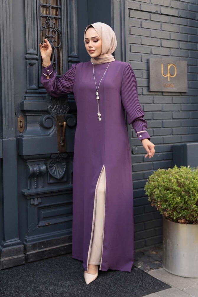 Kolyeli Lila Tesettür İkili Takım 76161LILA - 1