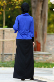 Kolyeli Sax Mavisi Tesettür Elbise 42080SX - Thumbnail
