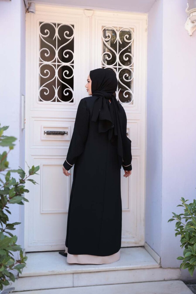 Kolyeli Siyah Tesettür Elbise 76881S - 3