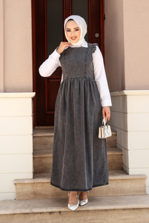 Kot Antrasit Tesettür Jile Elbise 19134ANT - 2