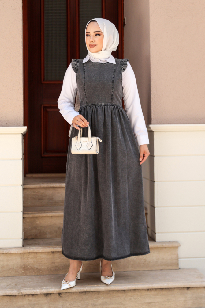 Kot Antrasit Tesettür Jile Elbise 19134ANT - 1