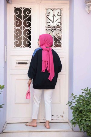 Kot Detaylı Koyu Lacivert Tesettür Tunik 20623KL - 3