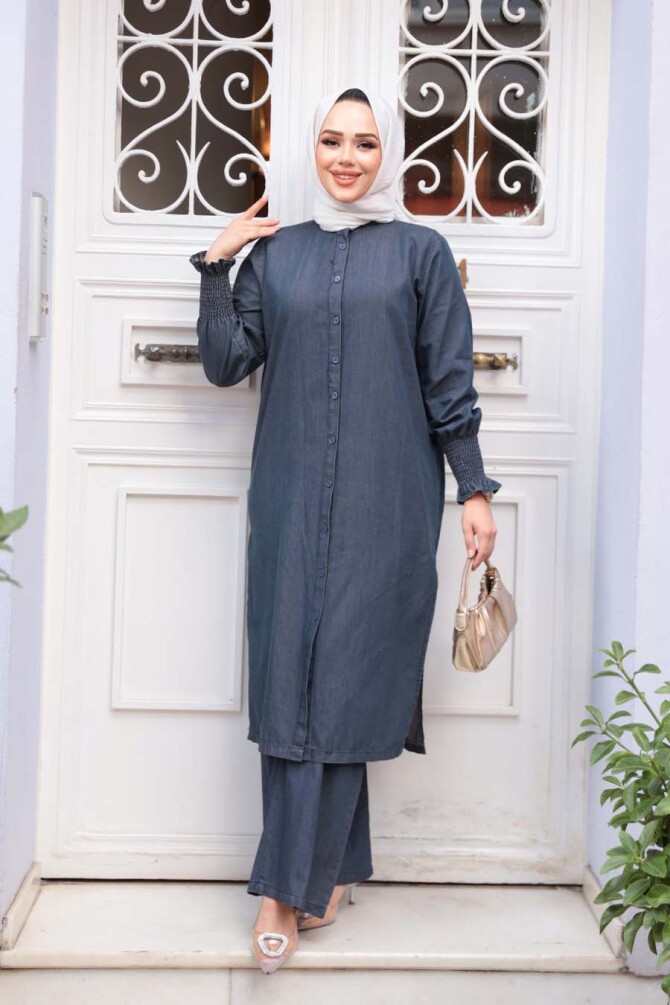 Kot Lacivert Tesettür İkili Takım 13082L - 2