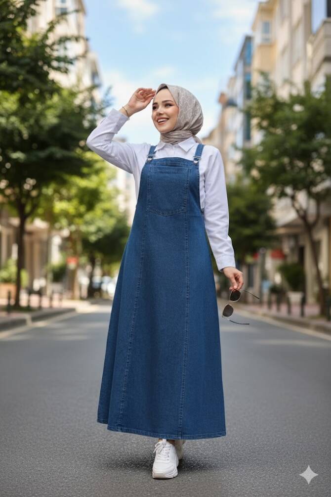 Kot Lacivert Tesettür Jile Elbise 19131L - NEVA STYLE