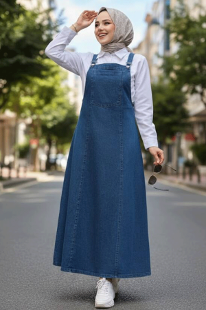 Kot Lacivert Tesettür Jile Elbise 19131L - 1