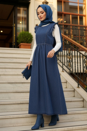 Kot Lacivert Tesettür Jile Elbise 19134L - N.S NEVA STYLE