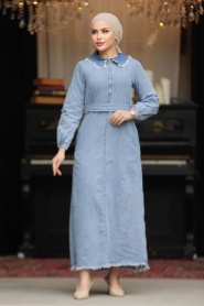 Kot Mavi Tesettür Elbise 19103M - Thumbnail