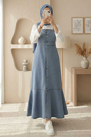 Kot Mavi Tesettür Jile Elbise 30730M - N.S NEVA STYLE