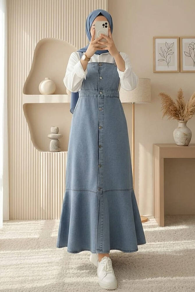 Kot Mavi Tesettür Jile Elbise 30730M - 1