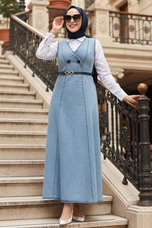 Kot Mavi Tesettür Jile Elbise 7182M - 1