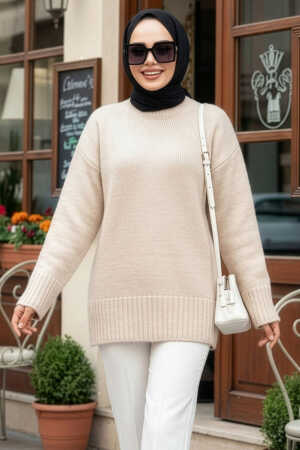 Koyu Bej Tesettür Triko Kazak Tunik 87181BEJ 