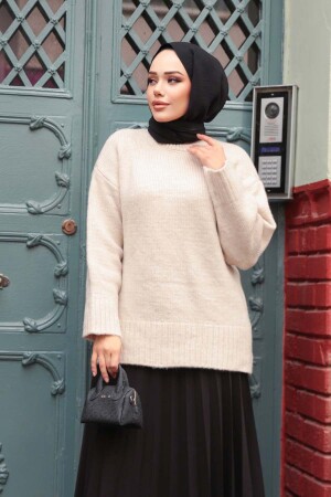 Koyu Bej Tesettür Triko Kazak Tunik 87181BEJ - 1