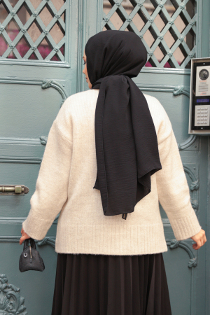 Koyu Bej Tesettür Triko Kazak Tunik 87181BEJ - 3