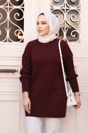 Koyu Bordo Tesettür Triko Kazak Tunik 7852KBR - 1