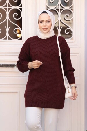 Koyu Bordo Tesettür Triko Kazak Tunik 7852KBR - 2