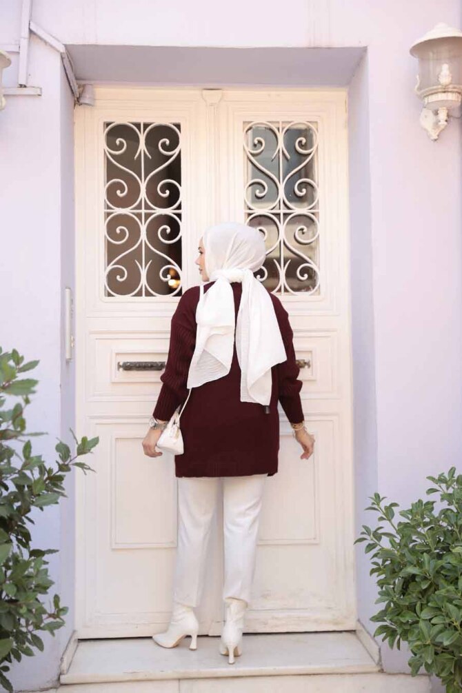 Koyu Bordo Tesettür Triko Kazak Tunik 7852KBR - 4