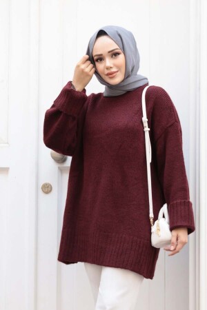 Koyu Bordo Tesettür Triko Kazak Tunik 87181KBR - 2