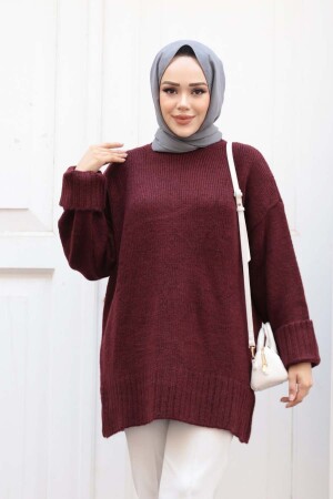 Koyu Bordo Tesettür Triko Kazak Tunik 87181KBR - 3