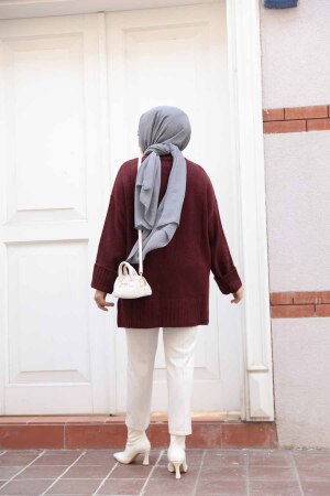 Koyu Bordo Tesettür Triko Kazak Tunik 87181KBR - 4