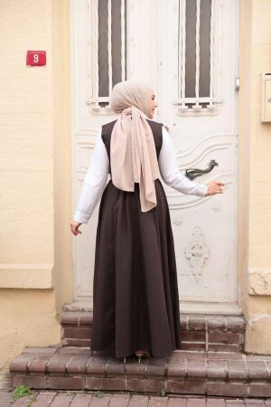 Koyu Kahverengi Tesettür Jile Elbise 30284KKH - 4
