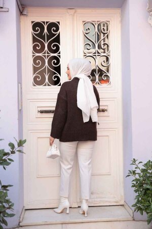 Koyu Kahverengi Tesettür Triko Kazak Tunik 55551KKH - 4