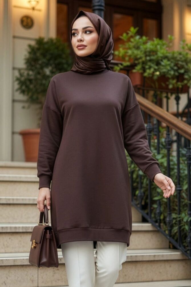 Koyu Kahverengi Tesettür Tunik 30644KKH - 1