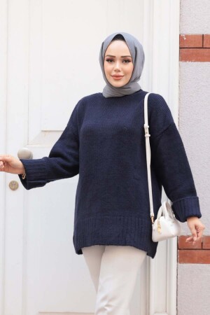 Koyu Lacivert Tesettür Triko Kazak Tunik 87181KL - 2