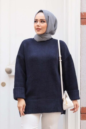 Koyu Lacivert Tesettür Triko Kazak Tunik 87181KL - 1