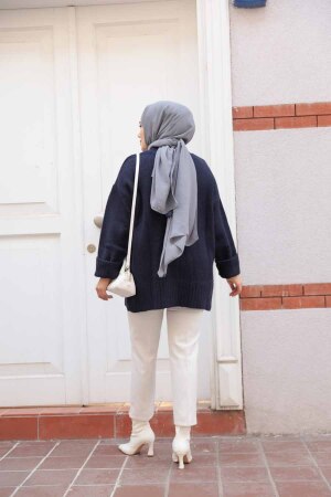 Koyu Lacivert Tesettür Triko Kazak Tunik 87181KL - 4