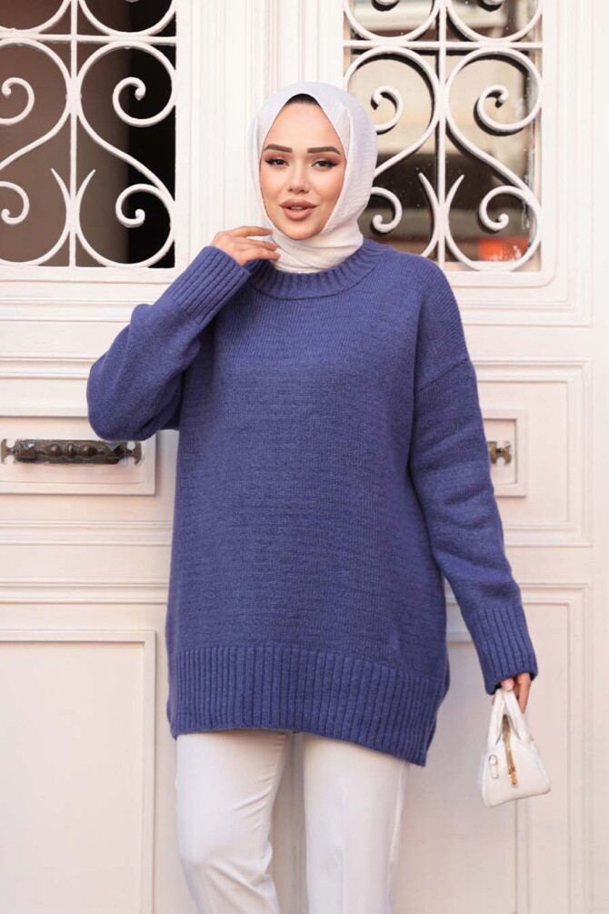 Koyu Lila Tesettür Triko Kazak Tunik 55551KLILA - 2