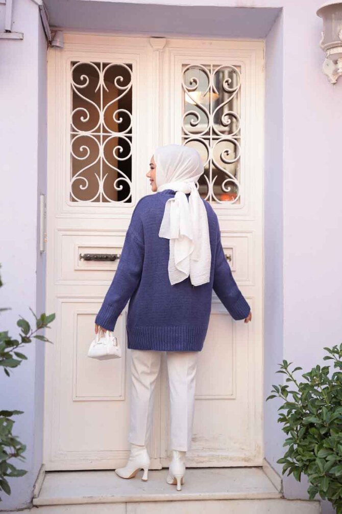 Koyu Lila Tesettür Triko Kazak Tunik 55551KLILA - 4