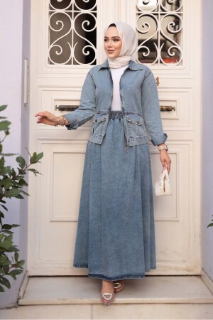 Koyu Mavi Tesettür Kot İkili Takım 44752KM 