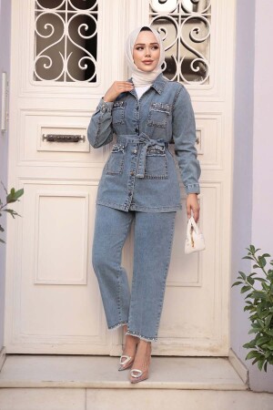 Koyu Mavi Tesettür Kot İkili Takım 44762KM - 2