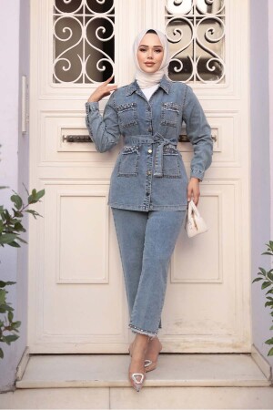 Koyu Mavi Tesettür Kot İkili Takım 44762KM - 3