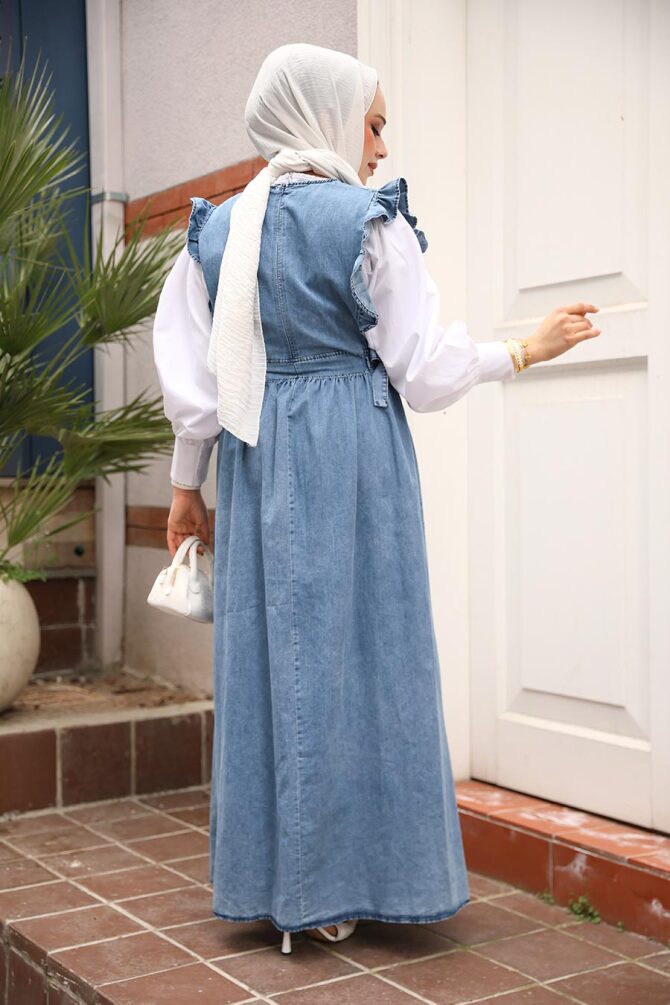 Koyu Mavi Tesettür Kot Jile Elbise 7054KM - 4