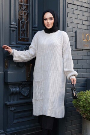 Krem Tesettür Triko Kazak Tunik 27501KR - 2