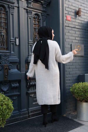 Krem Tesettür Triko Kazak Tunik 27501KR - 3