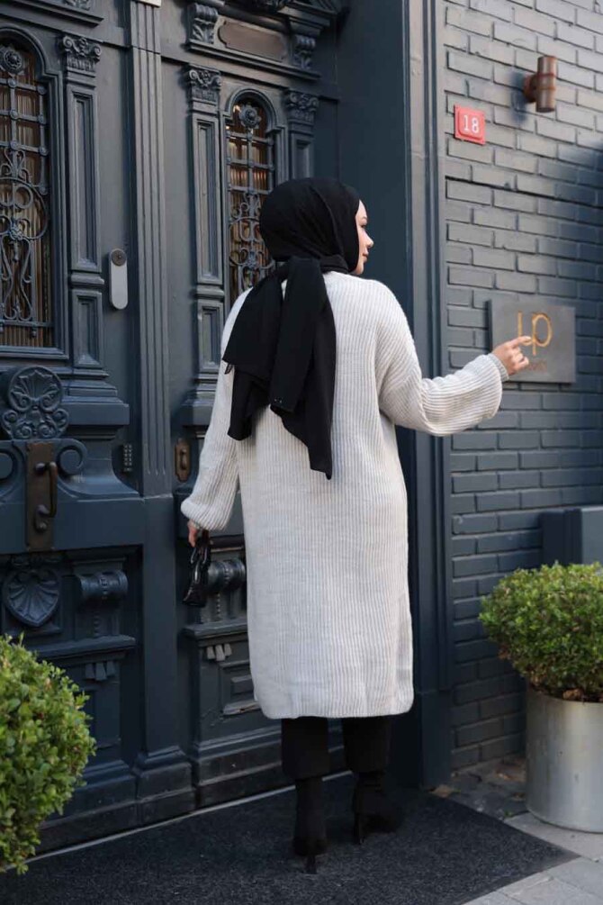 Krem Tesettür Triko Kazak Tunik 27501KR - 3