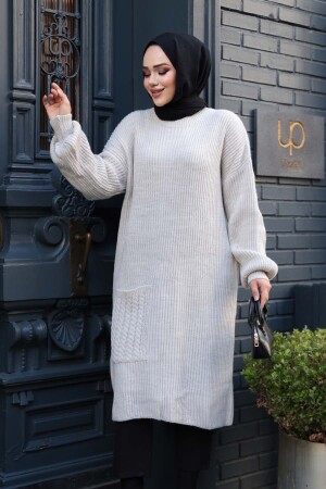 Krem Tesettür Triko Kazak Tunik 27501KR 