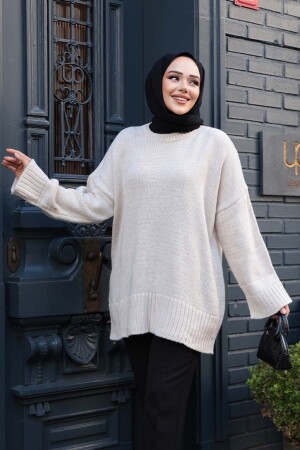 Krem Tesettür Triko Kazak Tunik 70012KR - 2