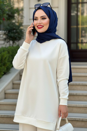 Krem Tesettür Tunik 30644KR - 1