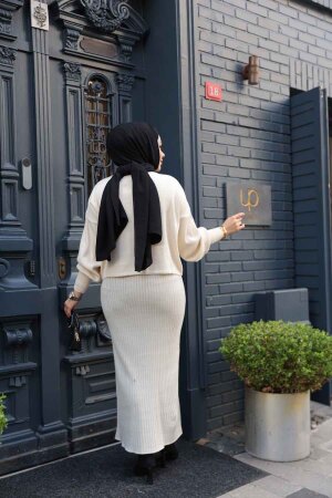 Krem Triko Tesettür Elbiseli İkili Takım 17208KR - 5