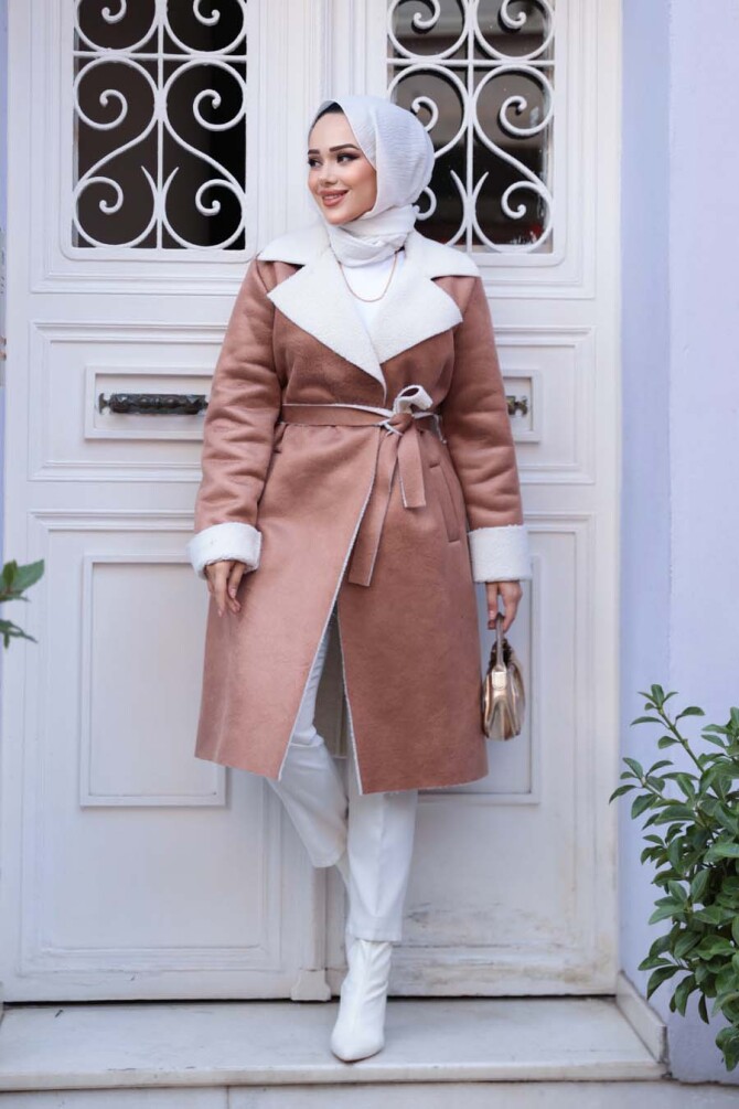 Kürklü Bisküvi Süet Tesettür Kap 5959BS - 3