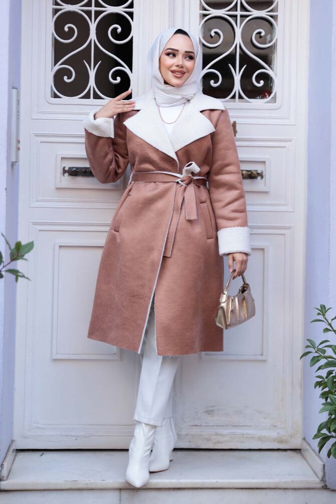 Kürklü Bisküvi Süet Tesettür Kap 5959BS - NEVA STYLE