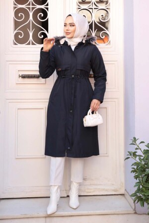Kürklü Kapşonlu Lacivert Tesettür Parka 60650L - 3