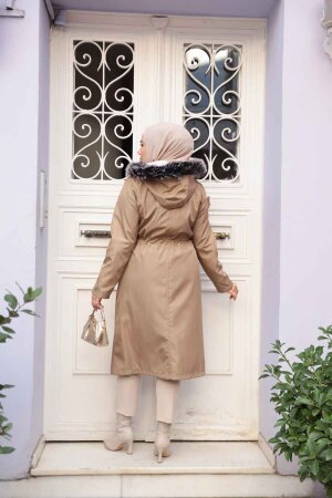 Kürklü Kapşonlu Vizon Tesettür Parka 60650V - 3