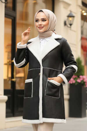 Kürklü Siyah Süet Tesettür Kap 61412S - NEVA STYLE