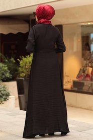 Kuşaklı Siyah Tesettür Elbise 39710S - Thumbnail