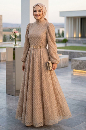 Lace Beige Modest Dress 54123BEJ 